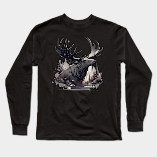 Elk deer nature Scandinavian forest Long Sleeve T-Shirt